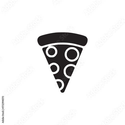 Vector art of a minimalist black and white illustration of a pizza slice, , perfect for icons, logos, or design elements related to food, restaurants, or italian cuisine, simple and clean design