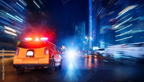 emergency vehicle lights night blurred city accident scene background alert