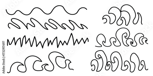 Set of wave line art illustrations simple vector design elements isolated on white background
