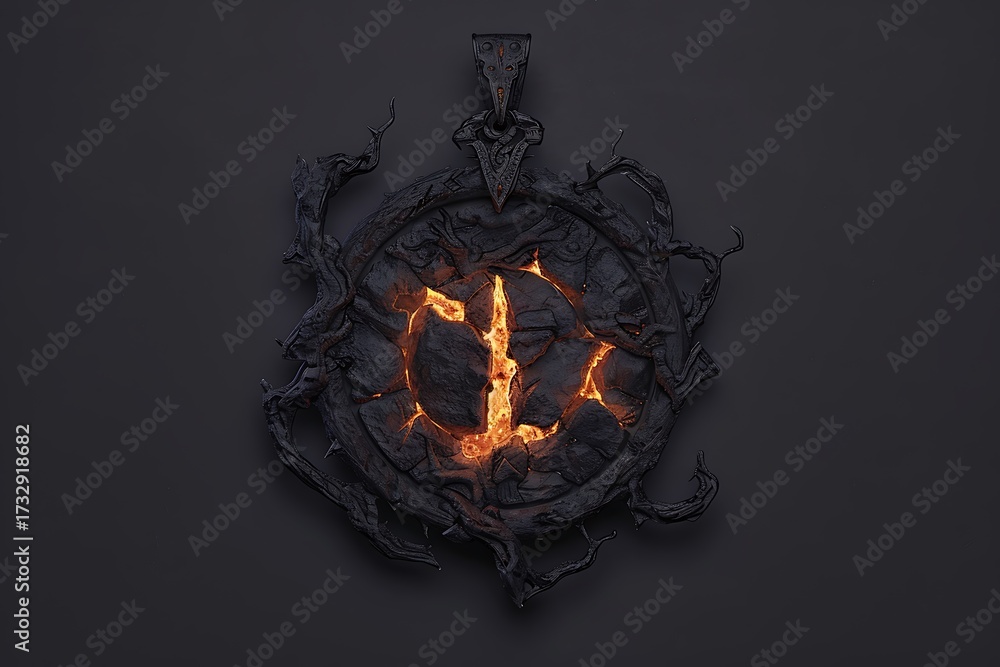 Fototapeta premium Dark enchanted rune pendant with flames high resolution picture