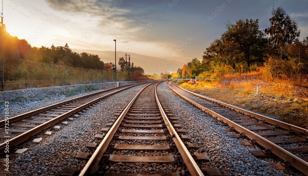 Fototapeta premium close up view of railway tracks merging at a switch point together