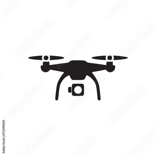 Illustration of a black drone with a camera, perfect for technology, aerial photography, or modern gadget themes, showcasing innovation and sleek design