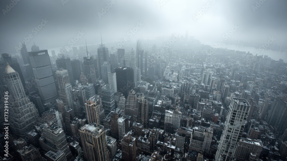 Obraz premium Overhead view of a cityscape in muted tones with a cloudy sky