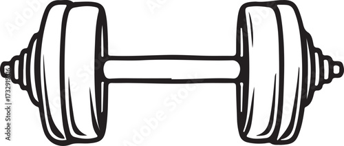 Dumbbell Gym Weight Workout Hand-drawn Sketch Drawing Vector Illustration, Line Linear Symbol Engraving Coloring Book, Black and White Isolated