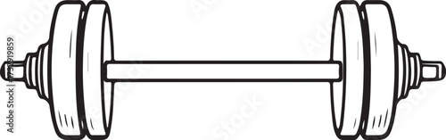 Barbell Gym Weight Hand-drawn Sketch Drawing Vector Illustration, Line Linear Symbol Engraving Coloring Book, Black and White Isolated