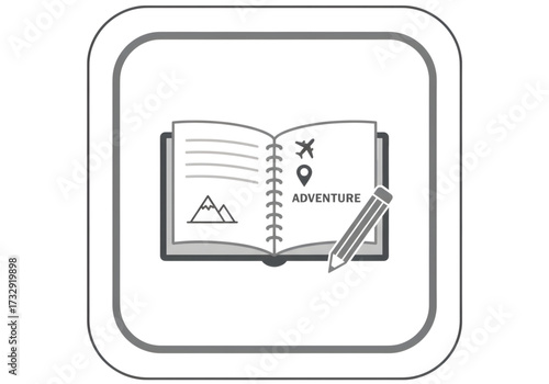  Minimal icon of a travel journal with pen — white background, no shadow PNG