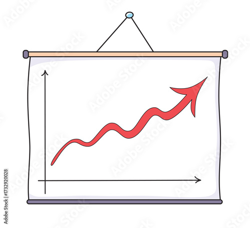 Business growth rising graph chart on a whiteboard screen illustration isolated vector