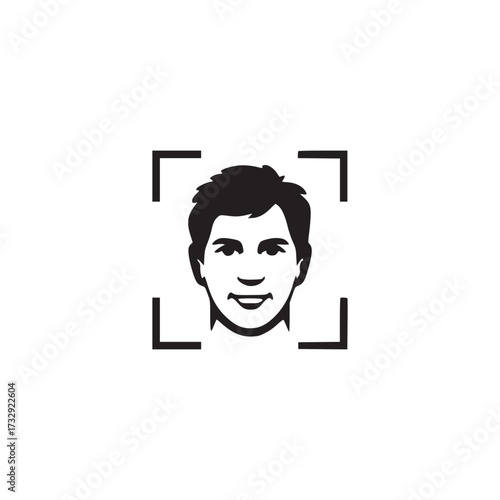 Vector art of a clean black and white vector illustration of a face recognition system, , ideal for security, technology, and biometric designs, conveying precision and modern surveillance
