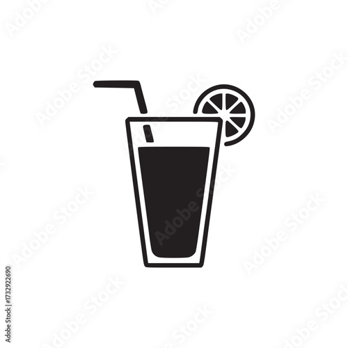 Illustration of a glass with a straw and a slice of lemon perfect for menus, posters, or any design needing a refreshing drink icon simple and modern design