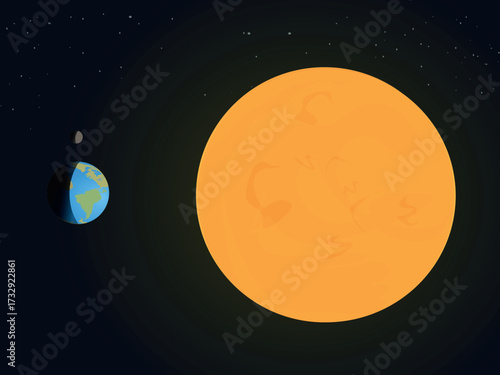 landscape of the solar system, earth, and moon