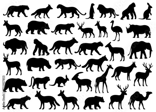 Animal Silhouettes Set with Wild and Farm Animals in Vector Illustration