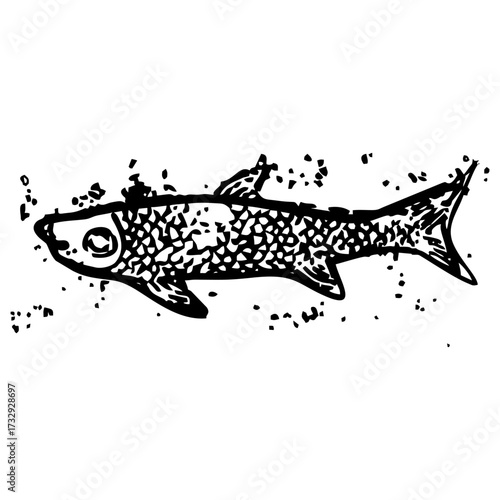 Black vector silhouette illustration of a fish and animal (leopard) for wildlife nature design or tattoo