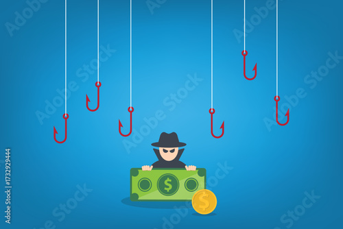 Hacker stealing money. Hacking concept.	