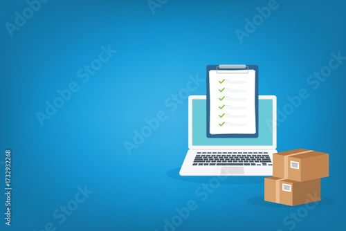 Online delivery - computer with checklist order and packages	