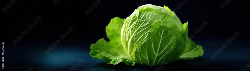 Fototapeta premium Green Cabbage on Dark, Culinary Background