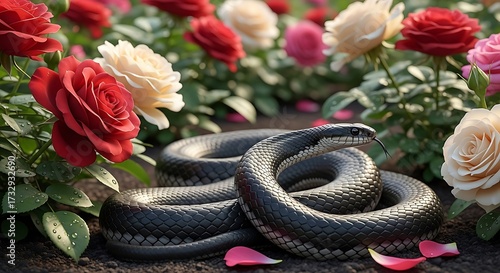 Black Snake Among Roses.