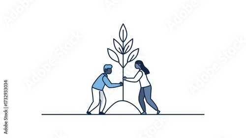 Business vector art of two people planting a sapling