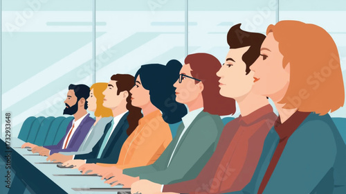 Business vector art of diverse group of people sitting in a conference room, attentive