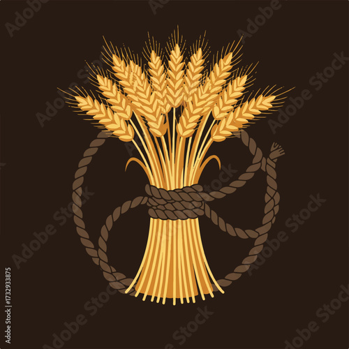 A stylized illustration of a wheat sheaf tied with rope