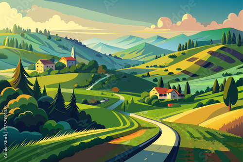 From a distance, the foothills covered with trees and green meadows appear like a vast carpet. The road leading to the village passes through this greenery, and the sunlight, like flowing gold, has im