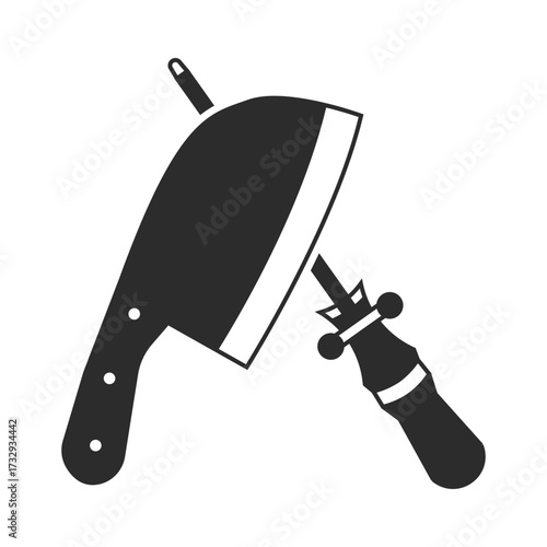 kitchen knives with knife sharpeners vector icon
