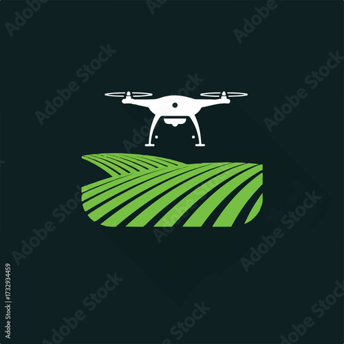 A white drone flies over a green agricultural field