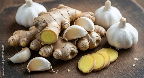 Fresh Ginger and Garlic Roots.