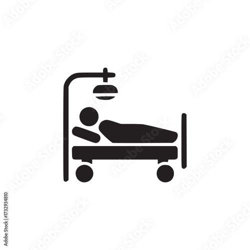Vector art of hospital bed with patient icon medical care, healthcare, and treatment concept patient lying in bed with iv drip hospital room with equipment