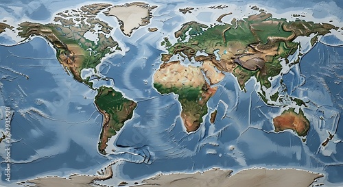 Global World Map with Detailed Features.