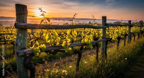 Sunrise Vineyard Landscape.