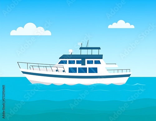 Flat illustration of a yacht on the ocean