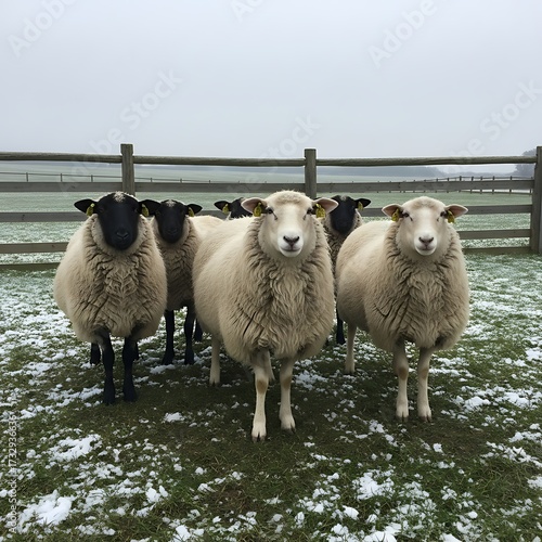 Sheep in a Snowy Field.