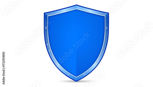 A glossy, blue, shield-shaped emblem with a reflective silver trim and rivet details. The image is a digitally rendered asset