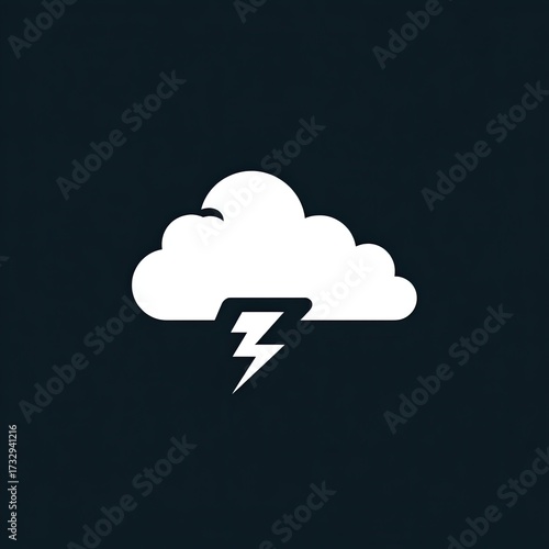 A simple graphic of a white cloud with a lightning bolt underneath, set against a dark background