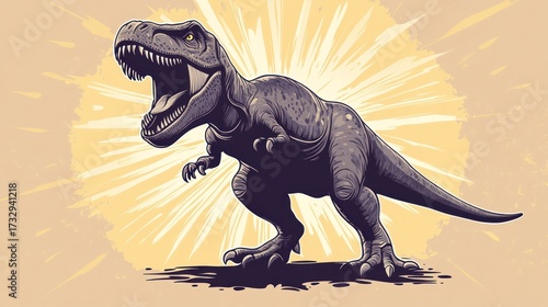Illustration of a tyrannosaurus rex with a yellow background