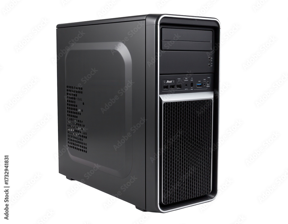 Fototapeta premium Modern Desktop Computer Tower with Sleek Design and Connectivity Ports