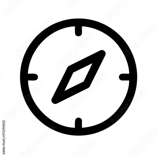 Simple black compass icon symbolizing direction guidance and exploration for travel business and adventure projects