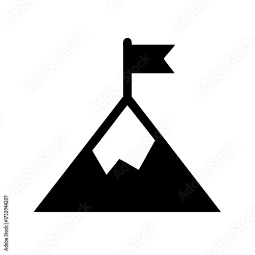 Iconic mountain peak with flag signifies achievement, success, and reaching ambitious goals, perfect for business and motivation themes.