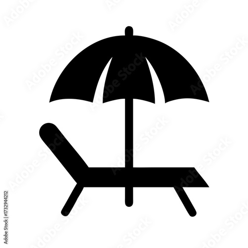 Relaxing beach chair and umbrella icon symbolizing vacation, leisure, and summer holidays perfect for travel websites and promotional materials