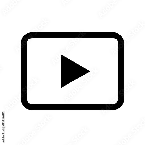 Bold black play button icon within a rounded rectangle frame, symbolizing media playback, content creation, and digital engagement for modern platforms.