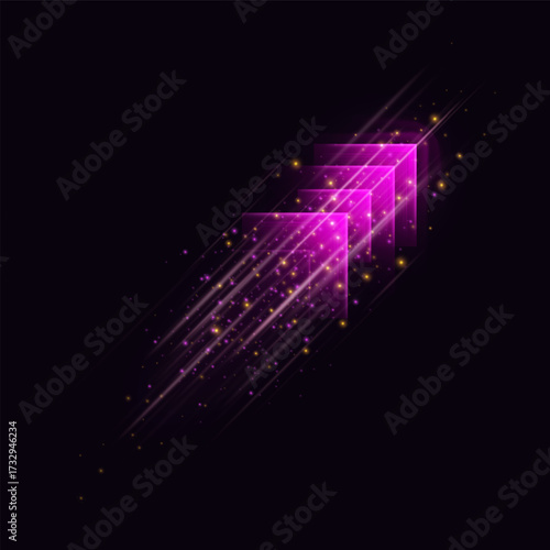 Speed rush arrows pink neon glowing, light speed dynamic trails on dark background, energy flow with acceleration effect