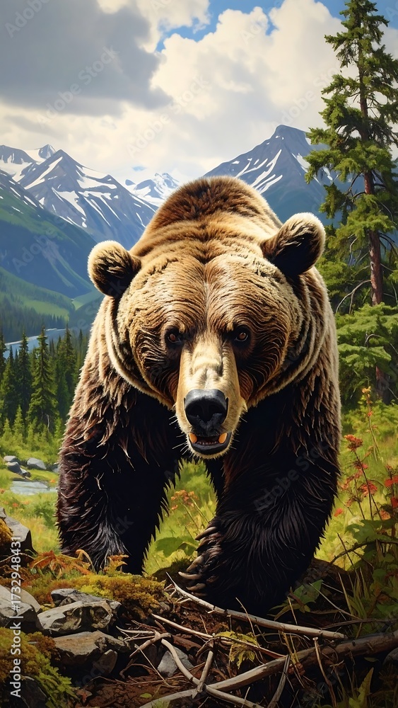 Fototapeta premium Grizzly bear in a mountain landscape