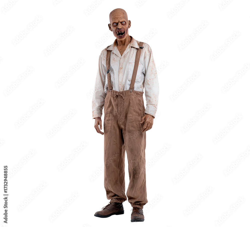 Obraz premium Zombie in vintage clothing with suspenders on transparent background