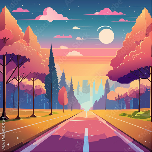 road in the city at sunset