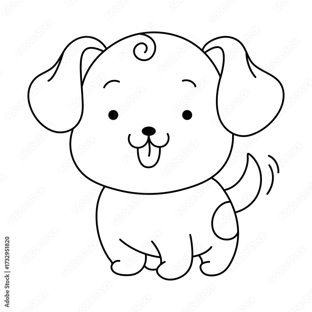 Obraz premium Cute Puppy Illustration for Kids Coloring Book — Black and White Line Art