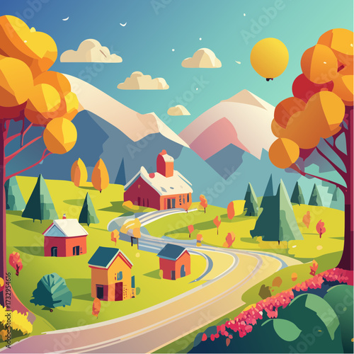 landscape with house and trees