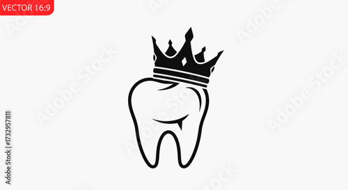 Majestic molar: a stylized tooth adorned with a regal crown on a white canvas background