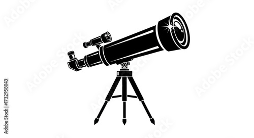 Monochrome vector art of a telescope on tripod designed for astronomical observation