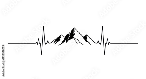 Mountain peak heartbeat illustration conveys adventure vitality and wellness symbolism
