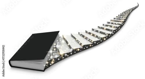 Stairway to knowledge opened by a book leading to illuminated steps of wisdom